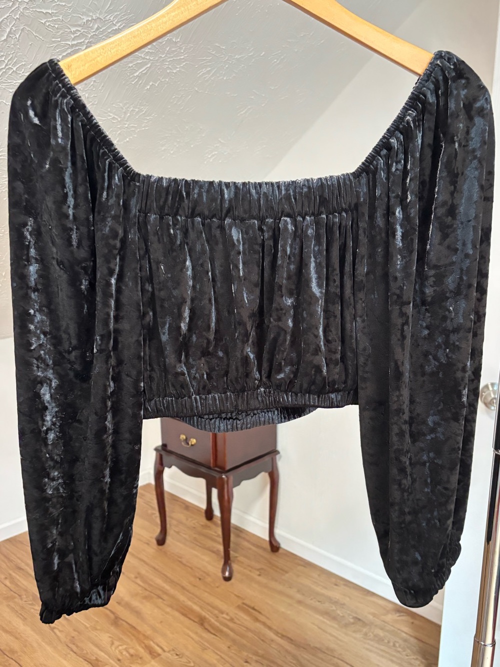 Zara crushed velvet longsleeve romantic whimsigoth crop top, size small